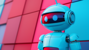 3d-rendered image of a blue chatbot